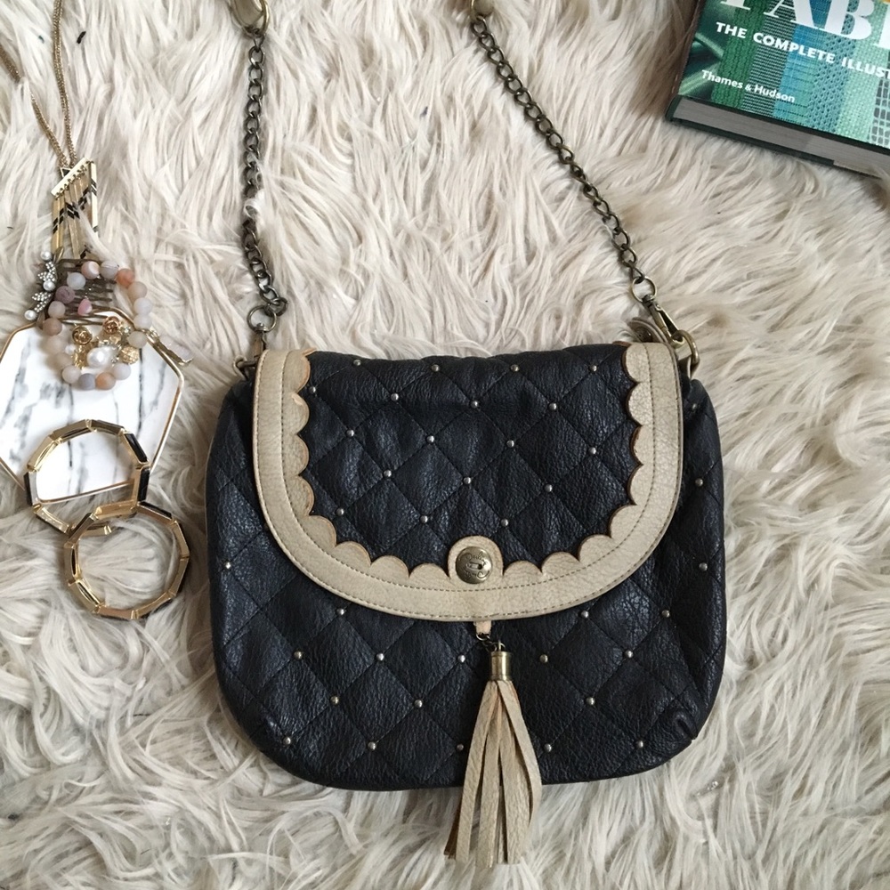 Lovely Black and Cream Faux Leather Crossbody